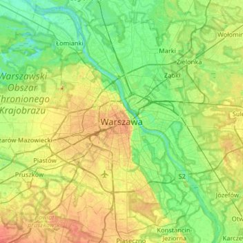 Mapa topográfico Varsovia, altitud, relieve