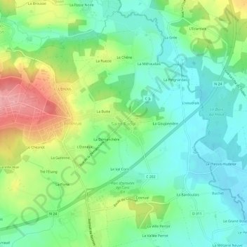 Mapa topográfico Saint-Raoul, altitud, relieve