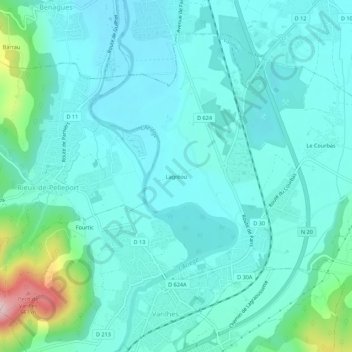 Mapa topográfico Lagréou, altitud, relieve