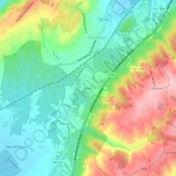 Mapa topográfico Rebolo, altitud, relieve