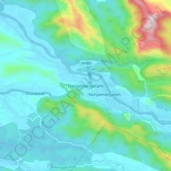 Mapa topográfico Neriamangalam, altitud, relieve