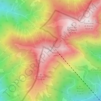 Mapa topográfico Monte Lema, altitud, relieve