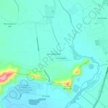 Mapa topográfico Santa Margarita, altitud, relieve