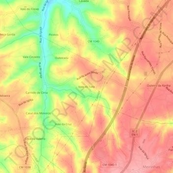 Mapa topográfico Vale do Feto, altitud, relieve
