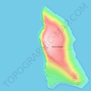 Mapa topográfico Høgoyggj, altitud, relieve