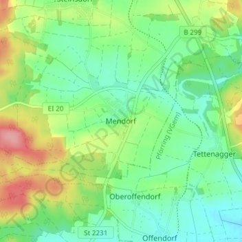 Mapa topográfico Mendorf, altitud, relieve