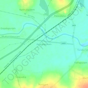 Mapa topográfico Anantapuram, altitud, relieve