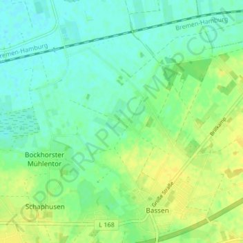 Mapa topográfico Bornmoor, altitud, relieve