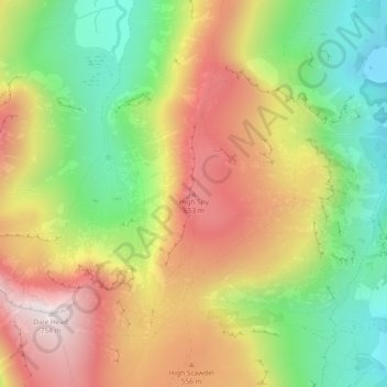 Mapa topográfico High Spy, altitud, relieve