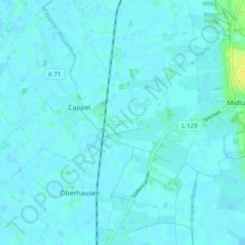 Mapa topográfico Midlum-Großenbüttel, altitud, relieve