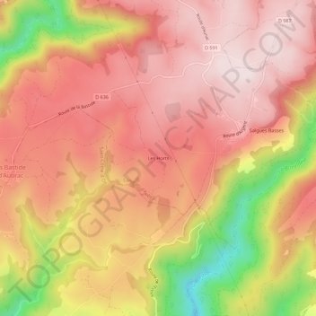 Mapa topográfico Les Horts, altitud, relieve