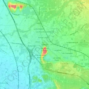Mapa topográfico Orange, altitud, relieve
