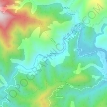 Mapa topográfico Arnadelo, altitud, relieve