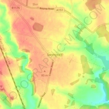 Mapa topográfico Swinstead, altitud, relieve