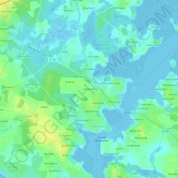 Mapa topográfico Kervernic, altitud, relieve