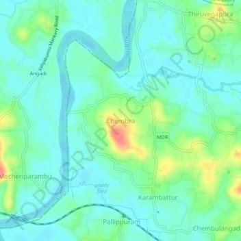 Mapa topográfico Chembra, altitud, relieve