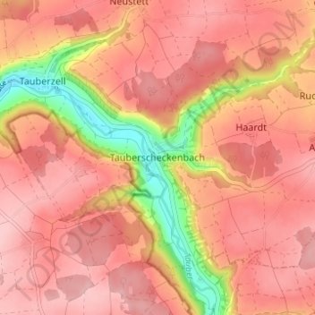 Mapa topográfico Tauberscheckenbach, altitud, relieve