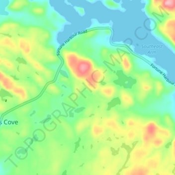 Mapa topográfico Fortune Harbour, altitud, relieve