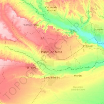 Mapa topográfico Punta de Mata, altitud, relieve
