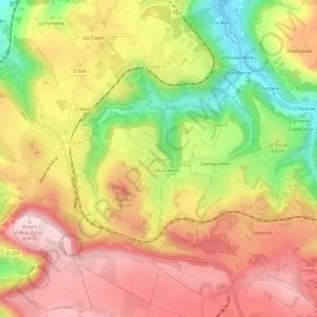 Mapa topográfico Fijaguet, altitud, relieve