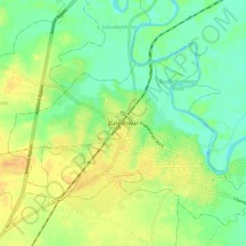 Mapa topográfico Balasore, altitud, relieve