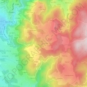 Mapa topográfico Le Faux Martel, altitud, relieve