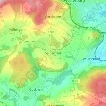 Mapa topográfico Sainscheid, altitud, relieve