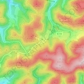 Mapa topográfico Rimberg, altitud, relieve