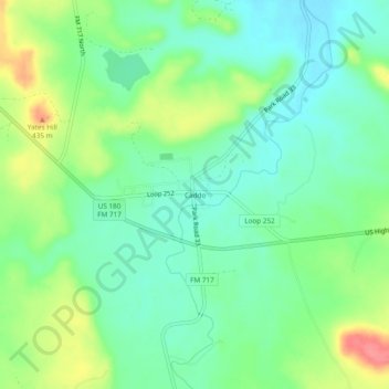Mapa topográfico Caddo, altitud, relieve
