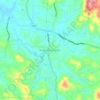 Mapa topográfico Kanyakulangara, altitud, relieve