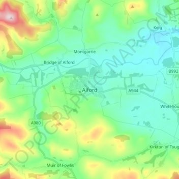 Mapa topográfico Alford, altitud, relieve