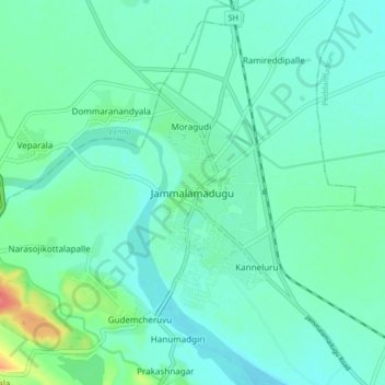 Mapa topográfico Jammalamadugu, altitud, relieve