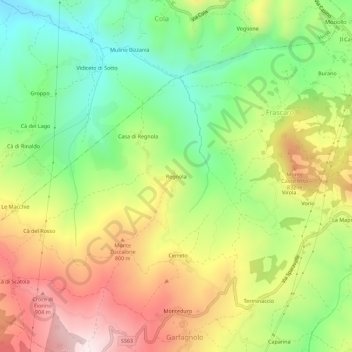 Mapa topográfico Regnola, altitud, relieve