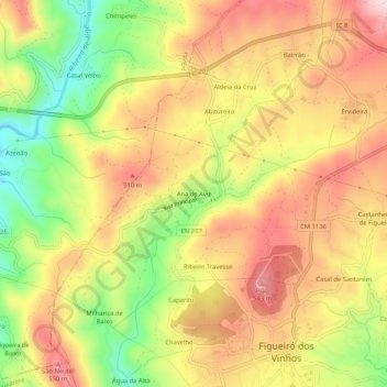Mapa topográfico Ana de Aviz, altitud, relieve