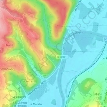 Mapa topográfico Château de Monsec, altitud, relieve