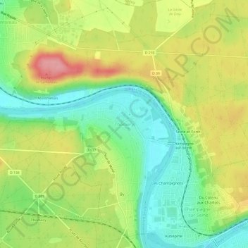 Mapa topográfico Thomery, altitud, relieve