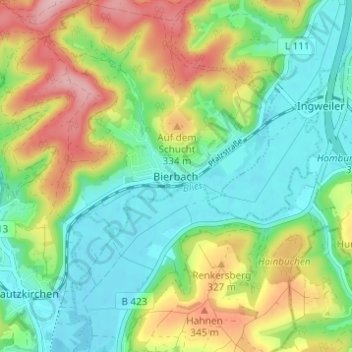 Mapa topográfico Bierbach, altitud, relieve