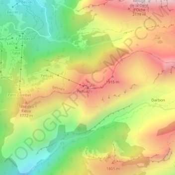 Mapa topográfico Pointe de Pelluaz, altitud, relieve