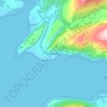 Mapa topográfico Onich, altitud, relieve
