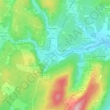 Mapa topográfico Les Nièvres, altitud, relieve