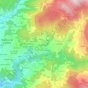 Mapa topográfico Covêlo, altitud, relieve