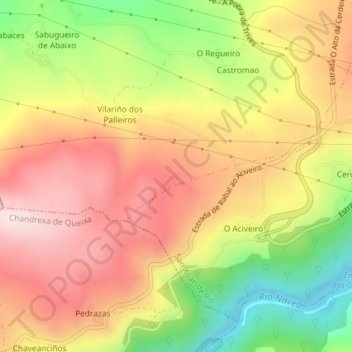 Mapa topográfico Alto de Cerdeira, altitud, relieve