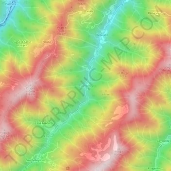 Mapa topográfico Corniolo, altitud, relieve