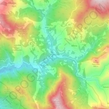 Mapa topográfico Rimbocchi, altitud, relieve