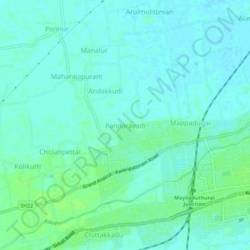 Mapa topográfico Pandaravadi, altitud, relieve