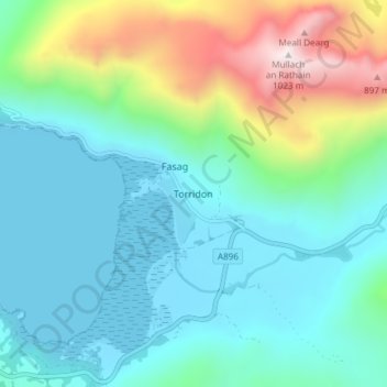 Mapa topográfico Torridon, altitud, relieve