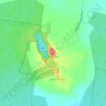 Mapa topográfico Budj Bim, altitud, relieve