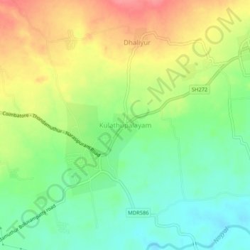 Mapa topográfico Kulathupalayam, altitud, relieve