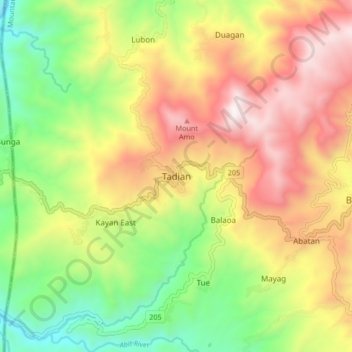 Mapa topográfico Tadian, altitud, relieve