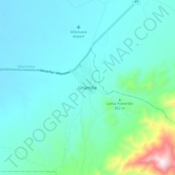 Mapa topográfico Urumita, altitud, relieve